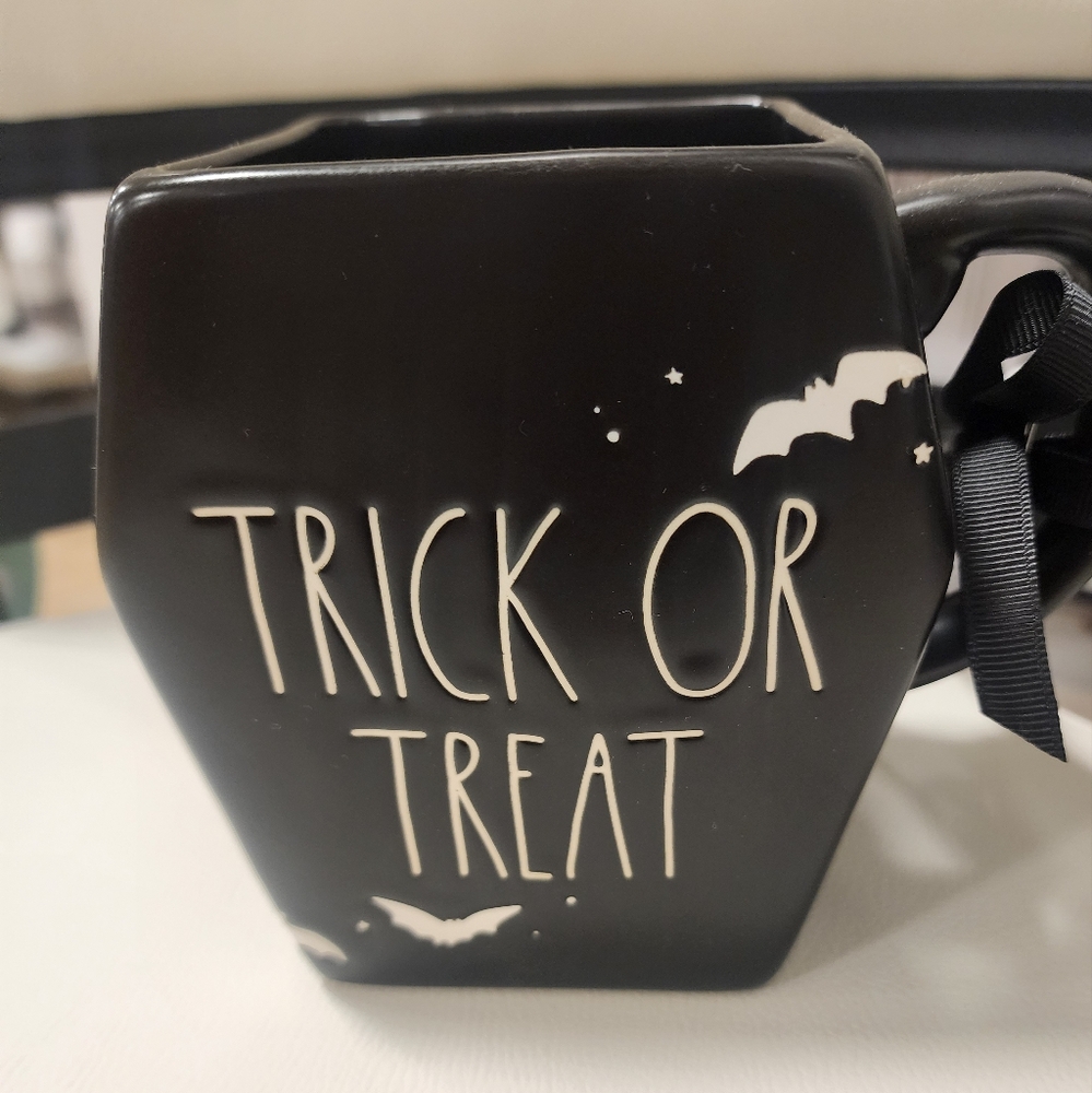 Rae Dunn Halloween " TRICK OR TREAT" Black Square Mug